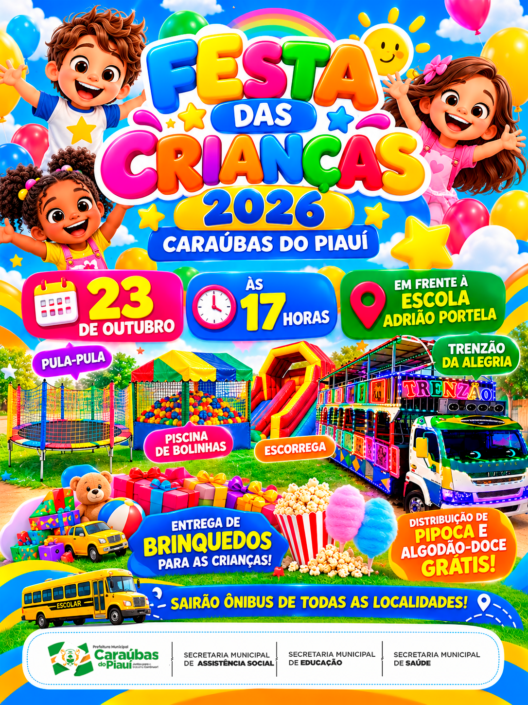 Prefeitura de Caraúbas do Piauí realizará Festa das Crianças no dia 23 de outubro