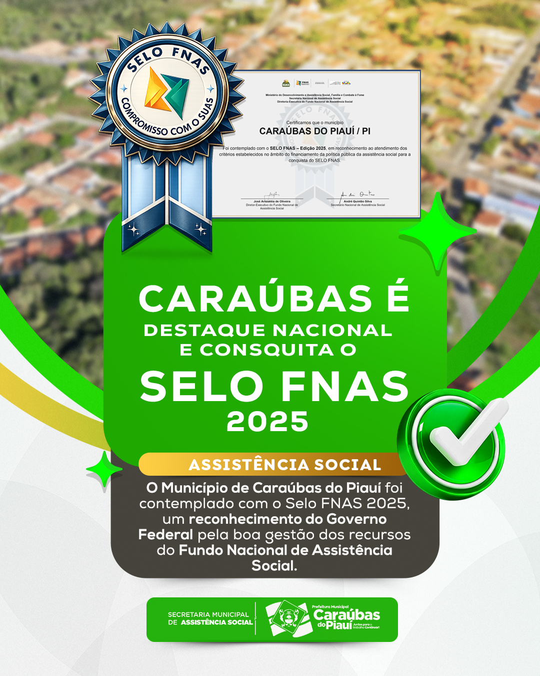 Caraúbas do Piauí conquista Selo FNAS 2025 e se destaca nacionalmente na assistência social