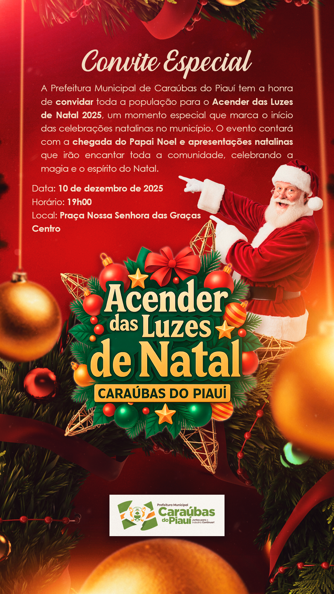 Caraúbas do Piauí realizará o Acender das Luzes de Natal no dia 10 de dezembro